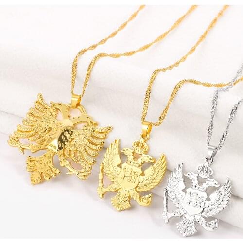 Albania Eagle Pendant Necklace for Women Men Albanian Flag Double Headed Eagle Bird Chain Choker Necklaces Jewelry Ethnic Gifts