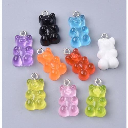 20pcs Gummy Bear Resin Pendants with Loop Imitation Animal Candy Charms for Earrings Jewelry Keychains Making