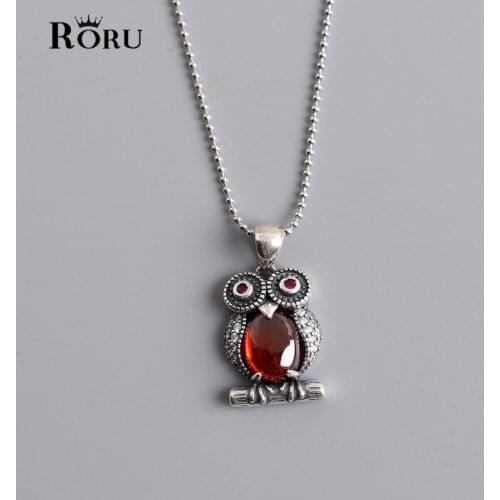 Retro S925 Sterling Silver Red Diamond Owl Necklace Pendant Jewelry for Women Girls Birthday Present 2021 Trendy Jewel Gift New