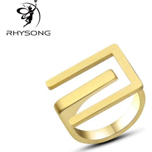 RHYSONG 316L Stainless Steel Index Finger Rings For Women Ins Style Exaggerated Letter E Shaped Gold Silver Color Jewelry Gift