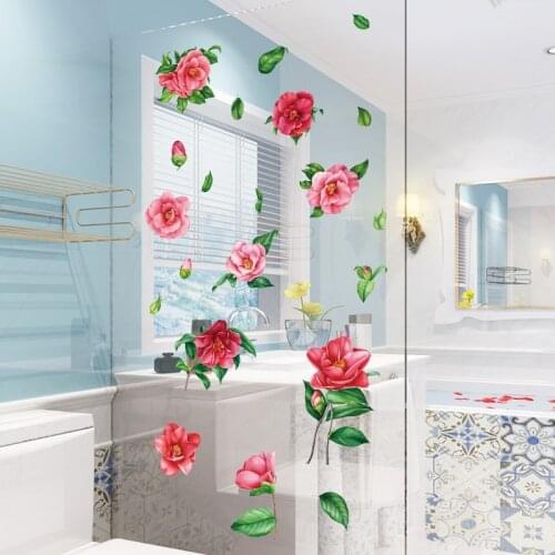 Modern Rose Flowers Wall Stickers Bedroom Living Room Backdrop Wall Decoration Bathroom Glass Waterproof Decals