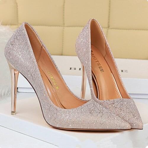 Wedding Blingbling Fashion Solid Sexy Club Female Pumps 7.5cm/10.5cm Metal Thin-high-Heel Pointed Toe Office Career Women Shoes