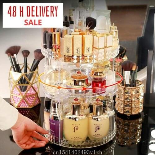 360 Degree Rotating Cosmetic Storage Box Makeup Organizer Cosmetics Storage Rack Fashion Crystal helf Display Stand High Capacit