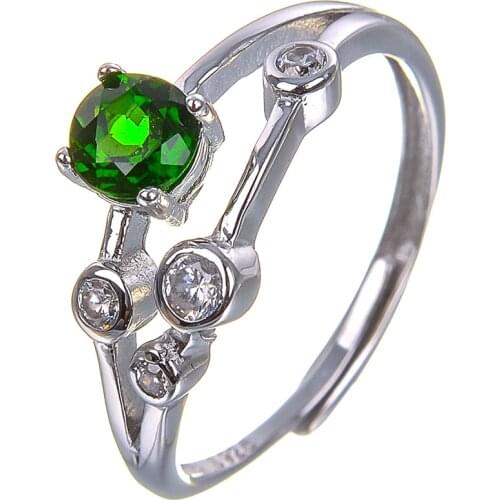 Jewelry 925 Silver Natural Color Gemstone Russian emerald diopside ring female wholesale