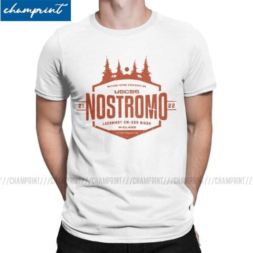 Nostromo T Shirt for Men Pure Cotton Funny T-Shirt Round Neck Aliens Alien Movie Weyland Yutani Corp Tees Short Sleeve Clothing
