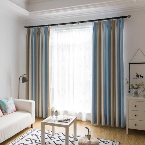 New Style Cotton and Linen Pure Color Jacquard Nordic Style Simple Striped Finished Product Curtains for Living Room Bedroom