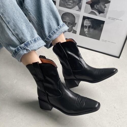 Ashion Women Boots 2020 New Arrivals Square Head Shoes Party Fashion High Heels Autumn and Winter Boot Size 33-42