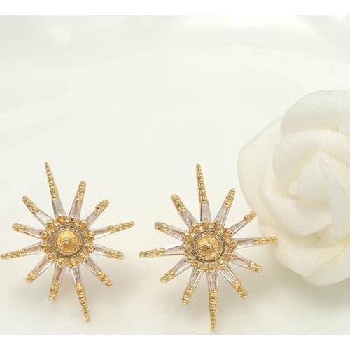 10pairs Hypoallergenic Flower Sunburst Earrings Post Half Hole Pearls Caps Base 14K Gold Color DIY for Women Earrings Making