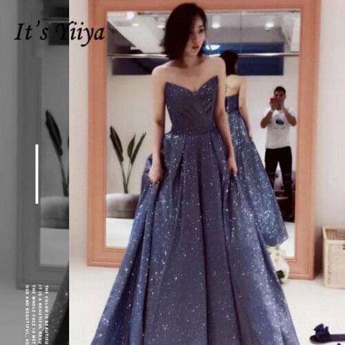 Its Yiiya Sleeveless Formal Dress Strapless Glitter A-Line Evening Dresses Long Plus Size Floor-Length Evening Dress 2020 K185