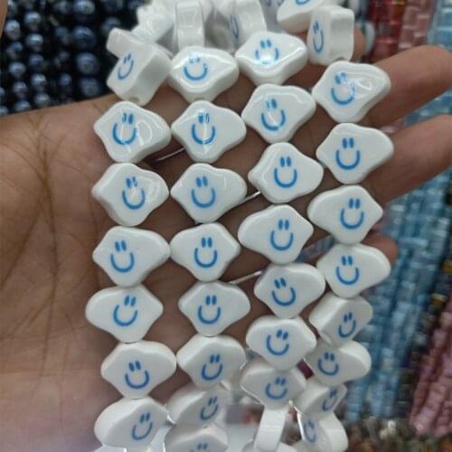 10pcs 14x17mm White Clouds Blue Smile Face Ceramic Beads DIY Loose Spacer Bead For Jewelry Making Bracelet Necklace Accessories
