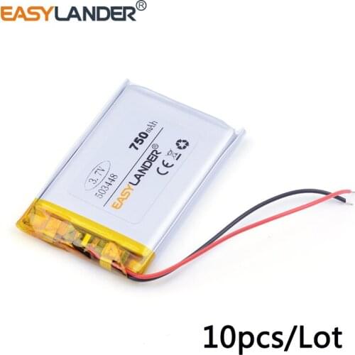10pcs /Lot 503448 750mah 3.7v lithium Li ion polymer rechargeable battery For mp3 mp4 mp5 phone recorder Sports bracelet 053448
