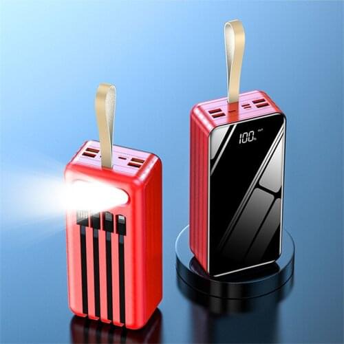 100000mAh Power Bank with Cable Portable External Battery Charger Pack Mirror Screen Powerbank For iPhone 12 Xiaomi mi Poverbank