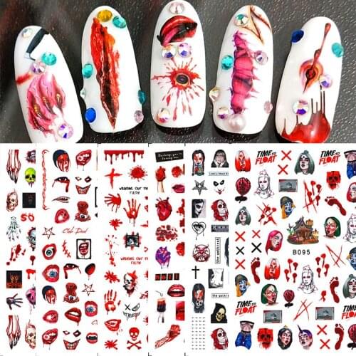 12Pcs 3D Halloween Nail Art Sticker Anime Skull Bone Self-adhesive Gel Polish Slider Accessories DIY Decor Wraps Nail Stickers
