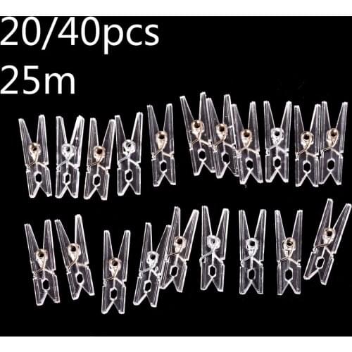 20/40pcs 25m Mini Spring Clear Transparent Clips Clothes Photo Paper Peg Pin Clothespin Craft Clips Party Home Decoration