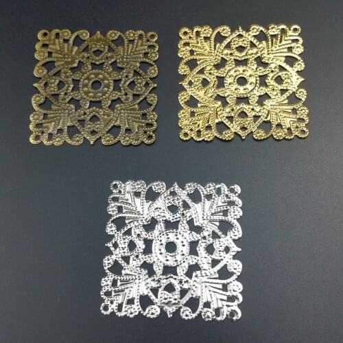 20Pcs/lot 47mm Filigree Square Wraps Connectors Embellishments Findings Wraps Connectors For DIY Jewelry Making