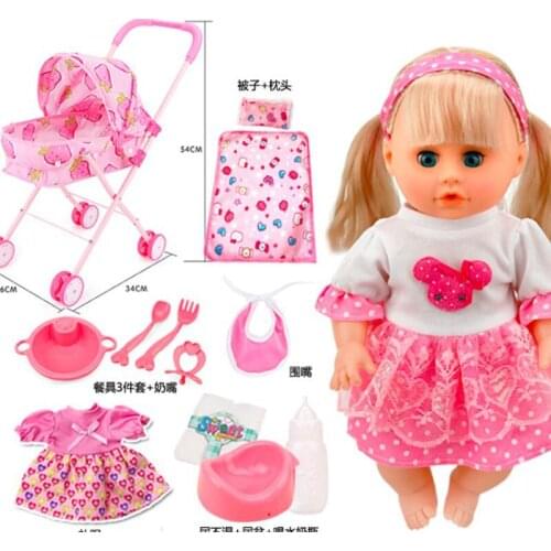 32cm Blinking Feeding Drinking water pee talking doll with Trolley newborn bebe reborn silicone Reborn Baby Dolls girl gift