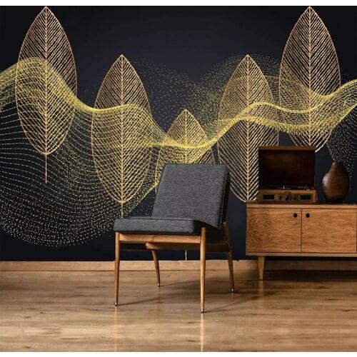 Custom 3D Wallpaper Modern Creative Light Luxury Golden Leaf Line Mural Living Room TV Sofa Background Wall Mural Art Home Decor