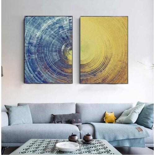 Abstract Blue And Yellow Circles Pattern Canvas Painting Modern Posters And Prints Wall Art Pictures For Living Room Home Decor