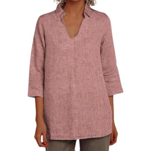 3/4 Sleeve Casual Blouse Turn-down Collar Quick Drying V Neck Solid Color Women Blouse Ladies Clothing Women Blouse