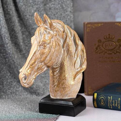 BUF Large Golden Horse Head Decor Statue Resin Animal Figurines Home Decoration Crafts Sculpture Desktop Decoration Ornaments