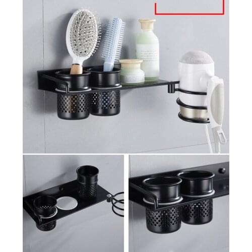 Hair Dryer Holder&Dual Hole Aluminum Bathroom Antirust Comb Drain Rack