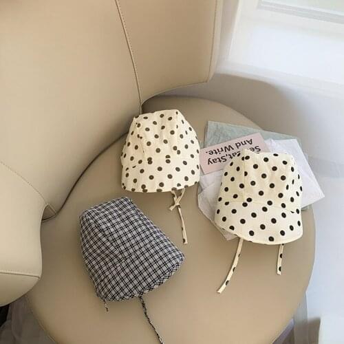 Childrens Hat Polka Dot Plaid Boys and Girls Fisherman Hat Spring/Summer Sunscreen Autumn/Winter Windproof Baby Basin Hat