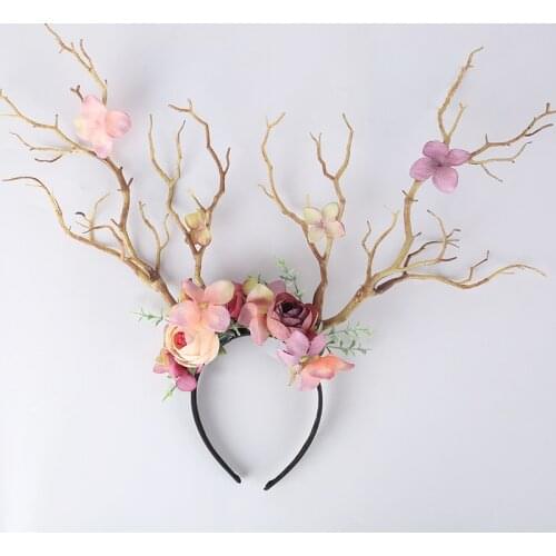 Gothic Antler Flower Headdress Deer Horn Tree Branches Headband Jewelry Vintage Wedding Cosplay Birthday Party Accessories