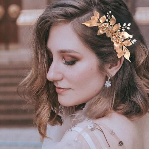 HP297 Gold Leaf Wedding Hair Accessories Bride Headdress with Comb Female Bridal Headwear Bridesmaid Hair Ornament Holiday Gift