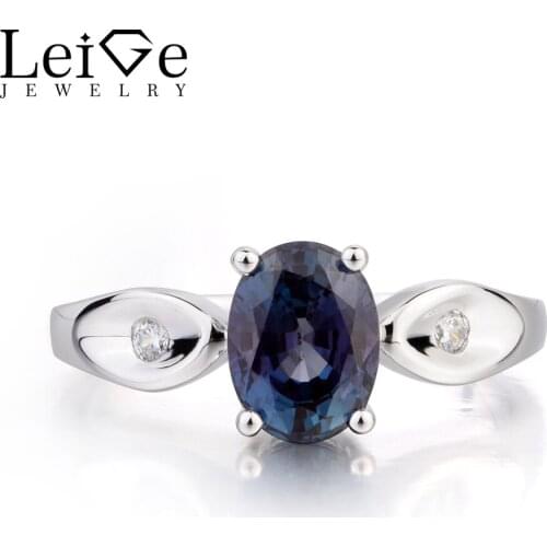 Leige Jewelry Alexandrite Ring Alexandrite Wedding Ring Oval Cut Color Changing Gemstone 925 Sterling Silver June Birthstone