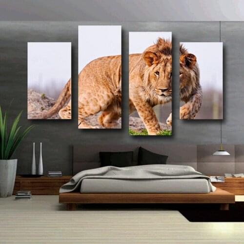 4 Pane The Lion Large Wall Art HD Picture Print Painting Canvas Home Decoration For Living Room Modern Wall Art Phpto No frame