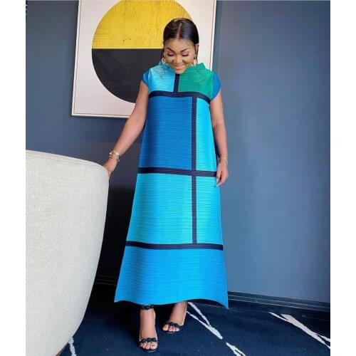 2021 Summer Issey Miyake Classic Printed European And American Fashion Short-Sleeved Large Size Loose Extended Dress