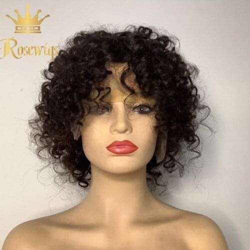 Short Bob Kinky Curly Pixie Cut Wig 13*4 Front Lace Human Hair Wigs For Black Women Party Dance Cosplay Wigs with Free Shipping