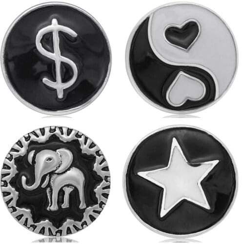 Beauty Round Black style taiji bagua pattern Star Elehant 18MM snap buttons fit 18mm snap bracelet snap jewelry wholesale