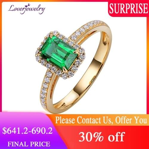 LOVERJEWELRY Emerald Ring Lady May Birthstone Natural Emerald Pure 14Kt Yellow Gold With Diamonds Jewellery Rings For Women