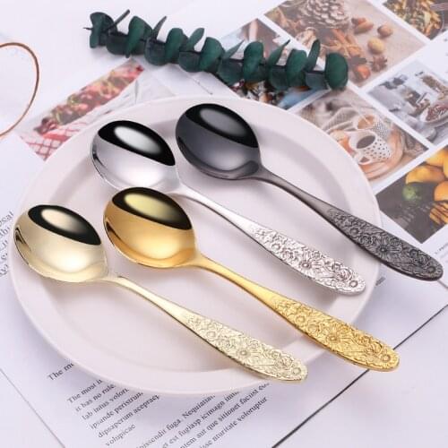 1PC Stainless Steel Thicken Spoon Creative Flower Handle Vintage Coffee Dessert Ice Cream Spoon Teaspoon Kitchen Tableware