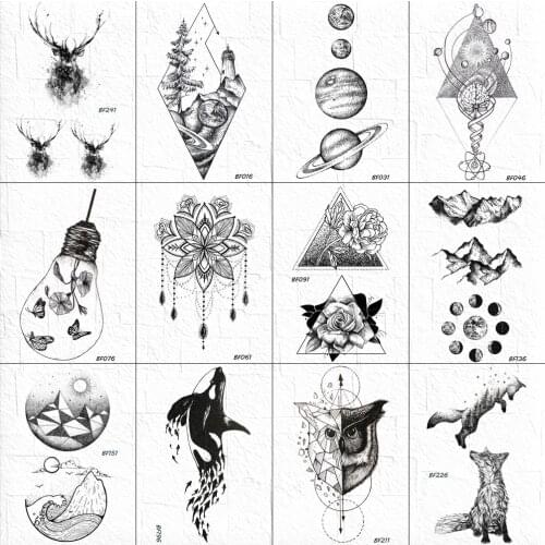VANKIRS Arm Fashion Temporary Tattoos Women Henna Saturna Pendants Tatoo Sticker Fake DIY Geometric Mountain Planet Tattoo Paste