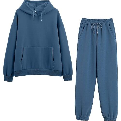 Fashion Loose Fit Winter Hooded Sweatshirt Sweatpants Women Set Hoodies Pant Hip Hop Long Sleeve Pullover Hoody Suit Tracksuit