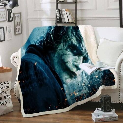 3D Joker Funny Character Blanket Print Sherpa Blanket on Bed Home Textiles Dreamlike Style