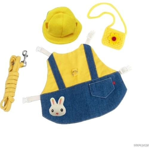 Pet Rabbit Clothes Denim Jacket Coat Small Animal Harness Leash Vest Bag Hat Set for Ferret Bunny Hamster Puppy Kitten Wholesale