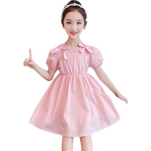 Girls Dress Solid Color Dresses For Girl Pearls Children Dress Summer Costume For Girls 6 8 10 12 14