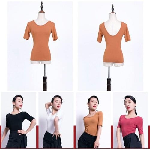 Latin Dance Dress Women Short Sleeve Boat Neck Tops for Ballroom Samba Tango Chacha Belly Dancing Performamnce L1029