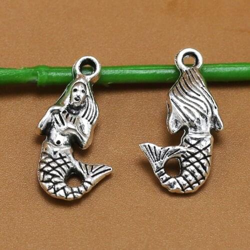 5pcs 22x12mm Silver Color 3D Mermaid Charms Pendant Fit Making Necklace Supplies Findings Metal Jewelry Aesthetics Accessories