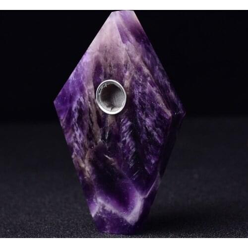 Natural Dream Amethyst Crystal Rhombus Quartz Wand Smoking Pipe Healing Tobacco