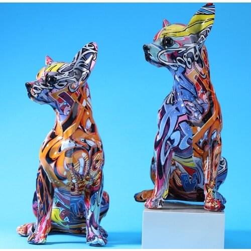 Simple Creative Color Bulldog Chihuahua Dog Statue Living Room Ornaments Home Entrance Wine Cabinet Office Decors Resin Crafts