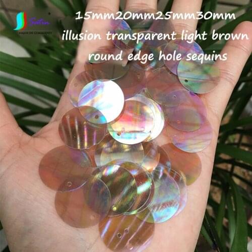 13/15/20/25/30mm Illusion Transparent Light Brown Round Edge Hole Sequins Stage Performance Clothing Decoration Sequins A0299F