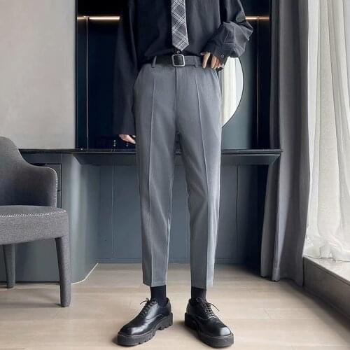Nine-point pants mens summer casual pants thin section Slim feet 2021 new straight drape mens small trousers