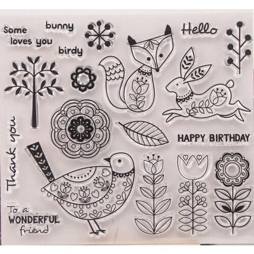 Fox Bird Rabbit Clear Stamps Transparent Silicone Stamp for DIY Scrapbooking Paper Card Craft Tools