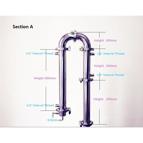 Free Shipping 2" (51mm) OD64 Sanitary Distiller Column ,Reflux Tower Combination / Internal Thread Style,Stainless Steel 304