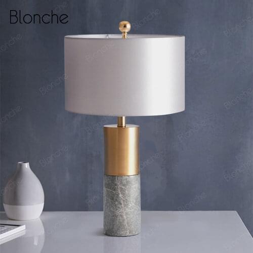 Modern Nordic Table Lamp Creative Marble Base Desk Light Fabric Shade Bedside Lamp Living Room Bedroom Office Lighting Fixtures