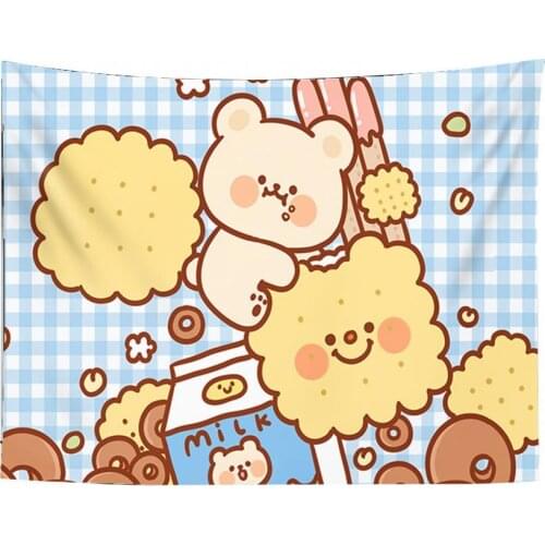 Nordic Style Cloth Tapestry Cute Cartoon Green Plant Pattern Wall Hanging Decor